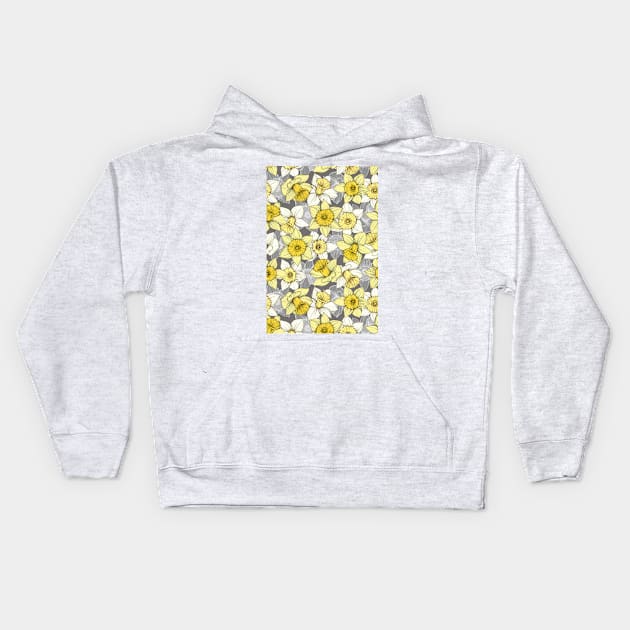 Daffodil Daze - yellow & grey daffodil illustration pattern Kids Hoodie by micklyn